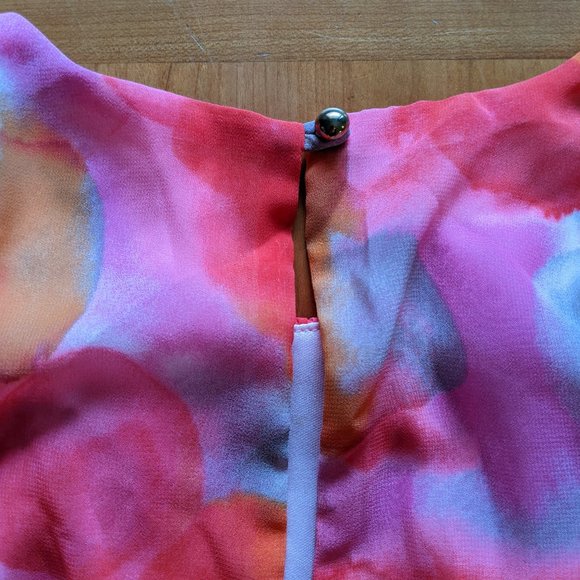 Everly Watercolor Hi Low Dress, Sheer with Lining, Pink & Multi print, size S - Picture 5 of 9